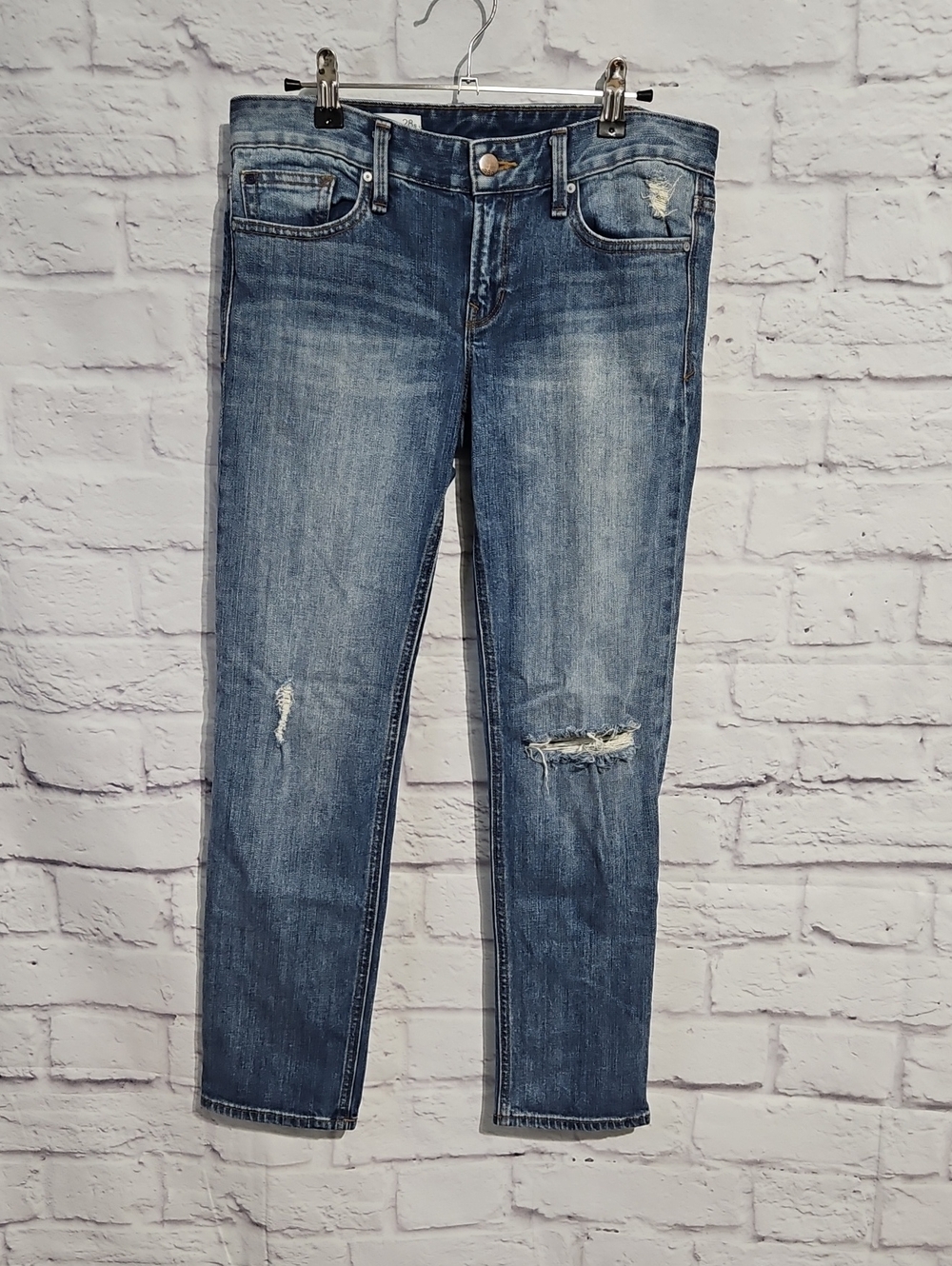 GAP Women's Distressed Mid-Blue Straight Leg Jeans
